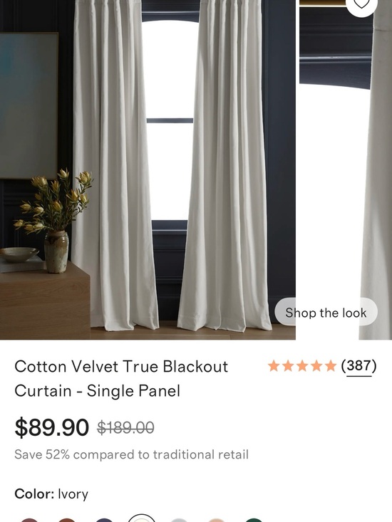 Quince Other - Quince Ivory Cotton Velvet Blackout Curtain Panel